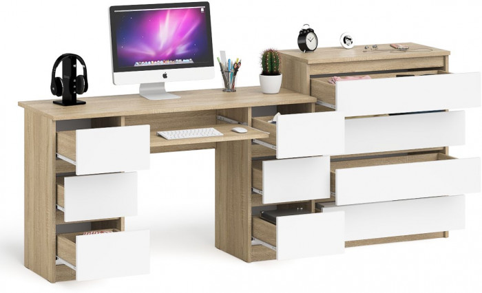 Мори Стол компьютерный МС-2 + Комод МК800.4, цвет дуб сонома/белый, ШхГхВ 215,8х50х94 см., универсальная сборка