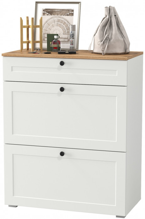 Остин 16.121 Тумба для обуви, белый шагрень/дуб крафт золотой