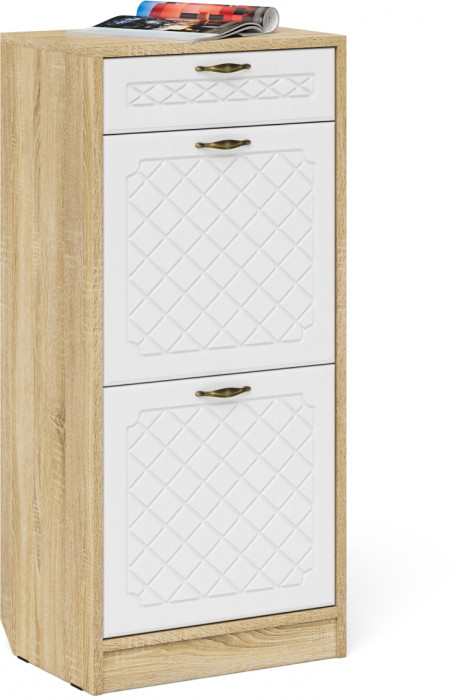 Прихожая П-6 Компоновка № 28, дуб сонома/фасады МДФ белое дерево фрезеровка ромб