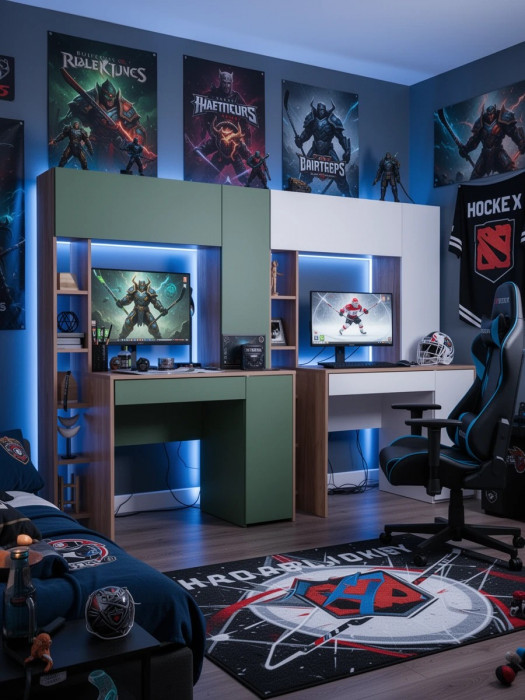 Два стола комп. Комфорт 12.71, гикори рокфорд натуральный/дымчатый зелёный/дуб золотой/белый