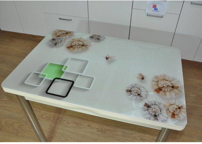 Симпл фотопечать стол обеденный раскладной / ирис/дуб молочный/хром