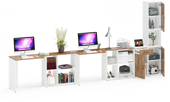 Лидер-8 Стол + Стол + Пенал + Тумба МД 3.15, белый шагрень/крафт золото