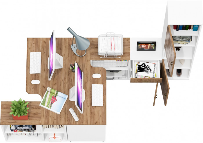 Лидер-8 Стол + Стол + Пенал + Тумба МД 3.15, белый шагрень/крафт золото