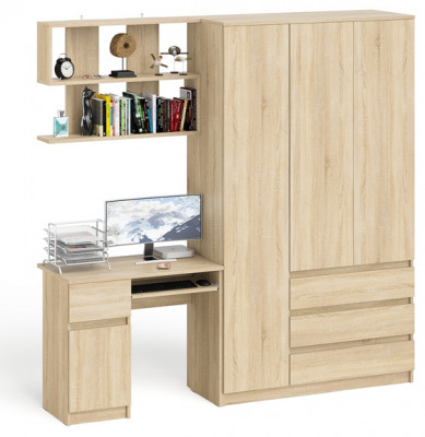Мори компьютерный стол МС-1 левый + Шкаф МШ1200.1 + Полка 900, дуб сонома