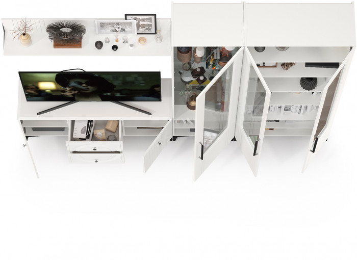 Валенсия Гостиная № 077, ЛДСП белый шагрень/МДФ белый шагрень