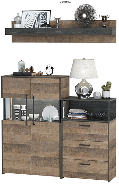 Трувор Гостиная 007, цвет дуб гранж песочный/интра, ШхГхВ 151,8х37х195 см., универсальная сборка, есть светодиодная подсветка