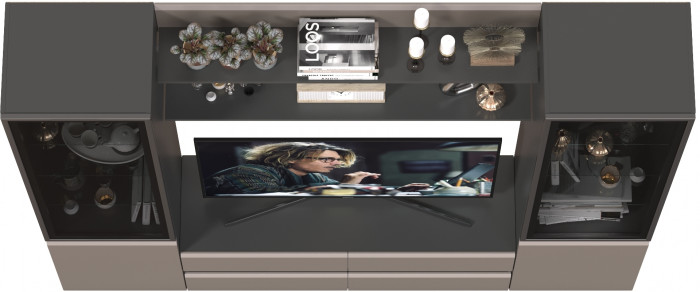 Сидней Комплектация № 068, цвет корпус: антрацит/фасады: МДФ веллюто капучино, ШхГхВ 229,9х41,3х205,2 см., ниша для ТВ 129х41х90 см., универс. сборка