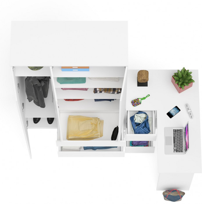 Мори Стол компьютерный МС-16 левый + Шкаф МШ1200.1, цвет белый, ШхГхВ 244,8х84,9х209,6 см., выдвижные ящики слева, НЕ универсальная сборка