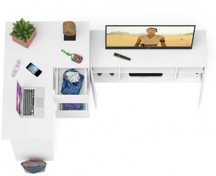 Мори Стол компьютерный МС-16 правый + Тумба МТВ1200.1, цвет белый, ШхГхВ 244,8х84,9х76,6 см., выдвижные ящики справа, НЕ универсальная сборка