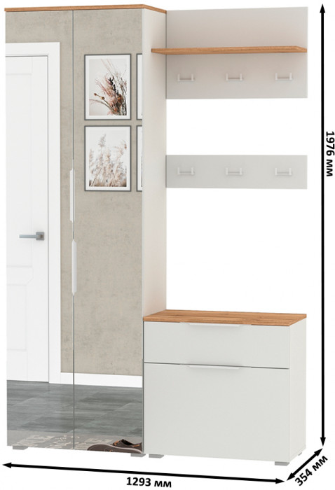 Октава Прихожая 12, белый шагрень/дуб крафт золотой/фасады МДФ белый шагрень