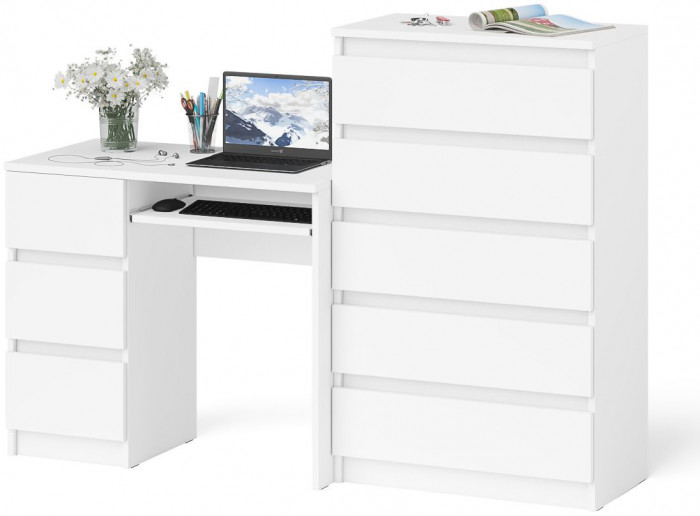 Мори Стол компьютерный МС-6 левый + Комод МК700.5, цвет белый, ШхГхВ 160,4х50х114 см., выдвижные ящики слева, НЕ универсальная сборка