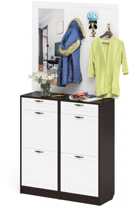 Прихожая П-6 Компоновка № 05, венге/фасады МДФ белое дерево фрезеровка прованс