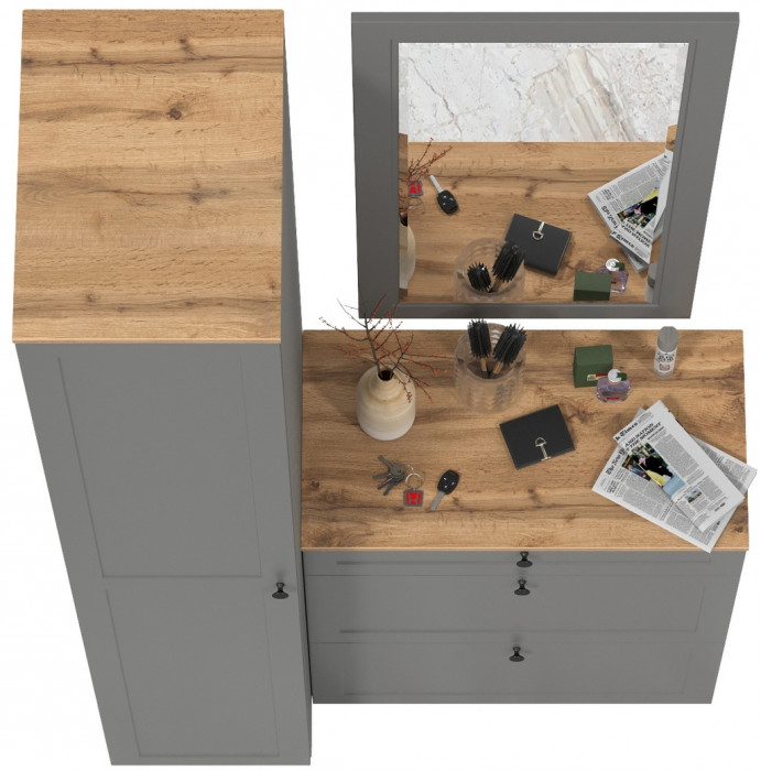 Остин Прихожая 22, цвет серый графит/дуб крафт золотой, ШхГхВ 120х54,3х229,6 см., универсальная сборка