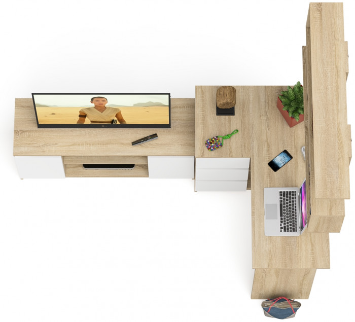 Мори компьютерный стол МС-16 левый + Тумба МТВ1200.1 + Полка 1200, дуб сонома/белый