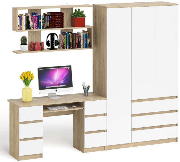 Мори компьютерный стол МС-2 + Шкаф МШ1200.1 + Полка 1200, дуб сонома/белый