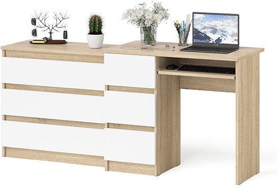 Мори компьютерный стол МС-6 левый + Комод МК800.1, дуб сонома/белый