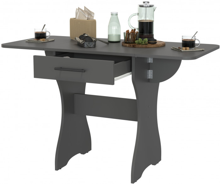 Стол обеденный раскладной с ящиком 6-02.120ТМграф, цвет графит, ШхГхВ 120х57х75 см., 60х57х75 см. сложенный