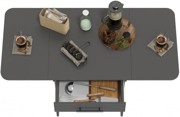 Стол обеденный раскладной с ящиком 6-02.120ТМграф, цвет графит, ШхГхВ 120х57х75 см., 60х57х75 см. сложенный