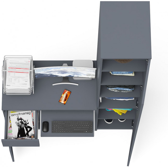 Мори Стол компьютерный МС-1 левый + Пенал МШ400.1, цвет графит, ШхГхВ 130,4х50,4х209,6 см., выдвижной ящик слева, НЕ универсальная сборка