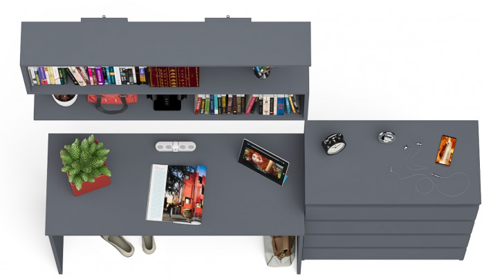 Мори письменный стол МСП1200.1 + Комод МК800.4 + Полка 1200, графит