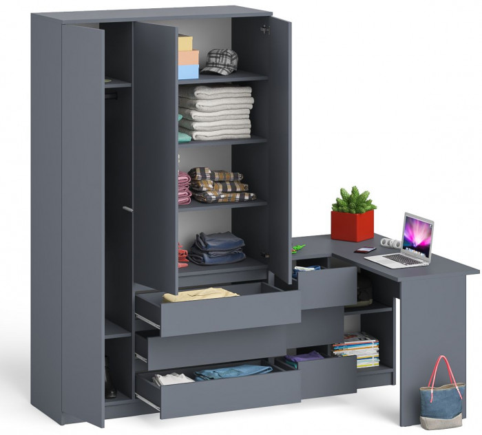 Мори Стол компьютерный МС-16 левый + Шкаф МШ1200.1, цвет графит, ШхГхВ 244,8х84,9х209,6 см., выдвижные ящики слева, НЕ универсальная сборка