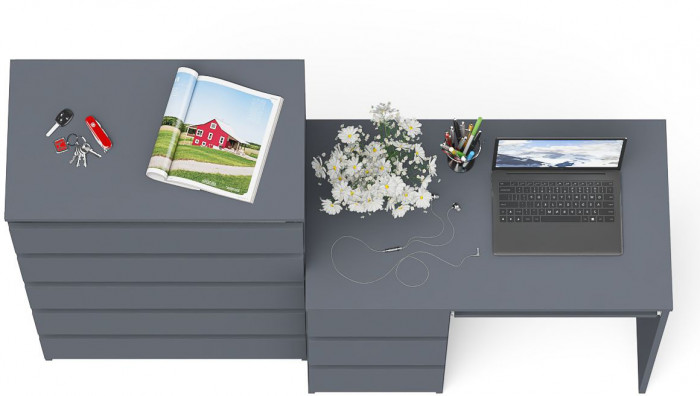 Мори Стол компьютерный МС-6 левый + Комод МК700.5, цвет графит, ШхГхВ 160,4х50х114 см., выдвижные ящики слева, НЕ универсальная сборка