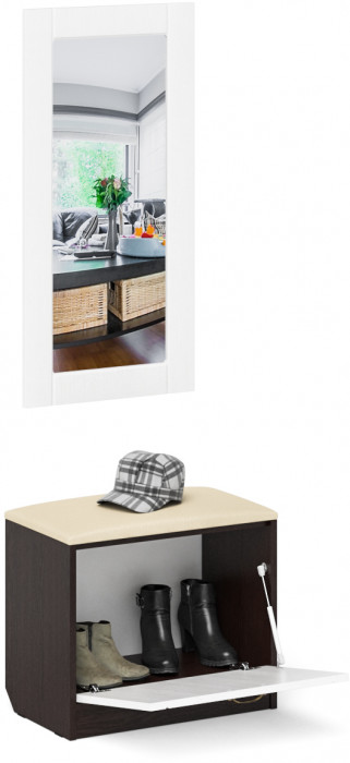 Прихожая П-6 Тумба + Зеркало, венге/фасады МДФ белое дерево фрезеровка прованс