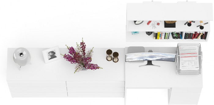 Мори компьютерный стол МС-1 правый + Комод МК1380.6 + Полка 900, белый