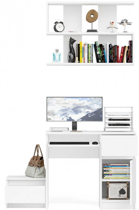 Мори компьютерный стол МС-1 правый + Тумба ТМП400.1 + Полка 900, белый