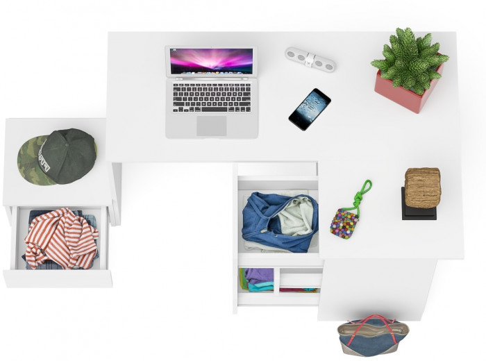 Мори компьютерный стол МС-16 правый + Тумба ТМП400.1, белый