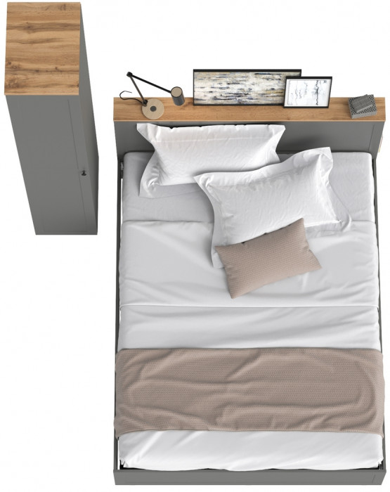 Остин 11.53 Кровать + ортопед + 13.225 Шкаф-пенал, серый графит/дуб крафт золотой