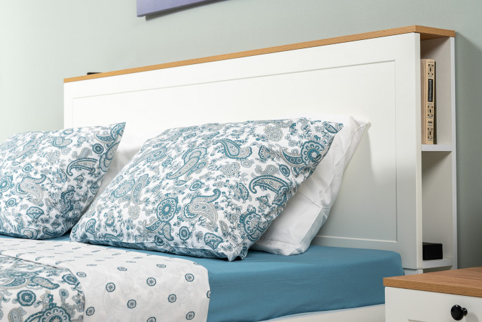 Остин 11.53 Кровать + ортопед + 16.221 Комод + 13.257 Тумба, белый шагрень/дуб крафт золотой