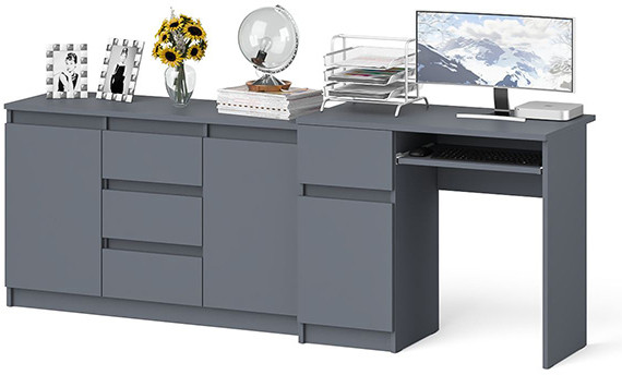 Мори компьютерный стол МС-1 левый + Комод МК1200.3, графит