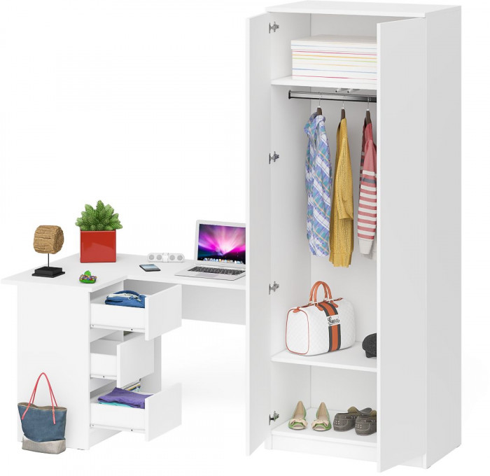 Мори компьютерный стол МС-16 левый + Шкаф МШ800.1, белый