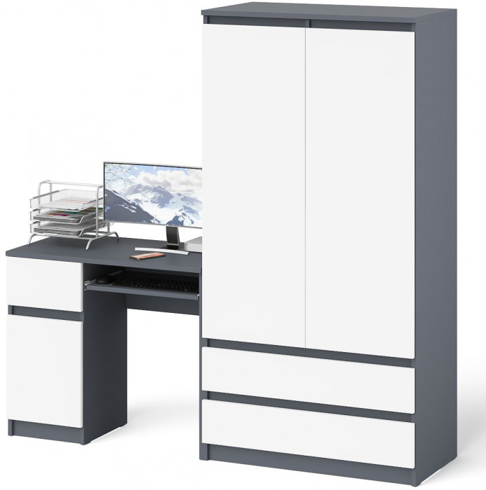 Мори Стол компьютерный МС-1 левый + Шкаф МШ900.1, цвет графит/белый, ШхГхВ 180,4х50,4х179,6 см., выдвижной ящик слева, НЕ универсальная сборка