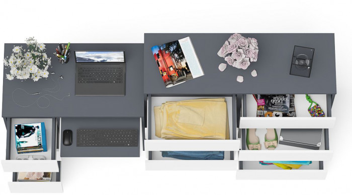 Мори компьютерный стол МС-6 левый + Комод МК1200.8, графит/белый