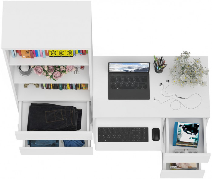 Мори компьютерный стол МС-6 правый + Стеллаж МСТ600.3, белый