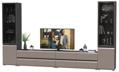 Сидней Комплектация № 130, цвет корпус: антрацит/фасады: МДФ веллюто капучино, ШхГхВ 359,8х41,3х205,2 см., универсальня сборка