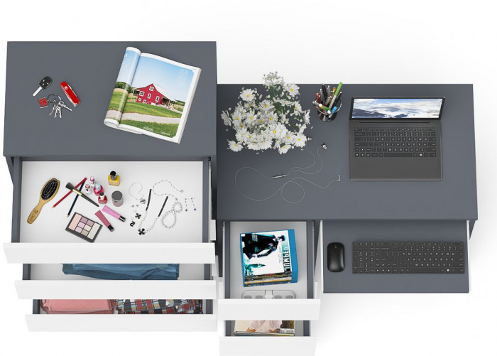 Мори Стол компьютерный МС-6 левый + Комод МК700.5, цвет графит/белый, ШхГхВ 160,4х50х114 см., выдвижные ящики слева, НЕ универсальная сборка