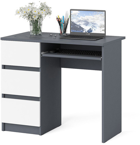 Мори Стол компьютерный МС-6 левый, цвет графит/белый, ШхГхВ 90х50х76,6 см., выдвижные ящики слева, НЕ универсальная сборка