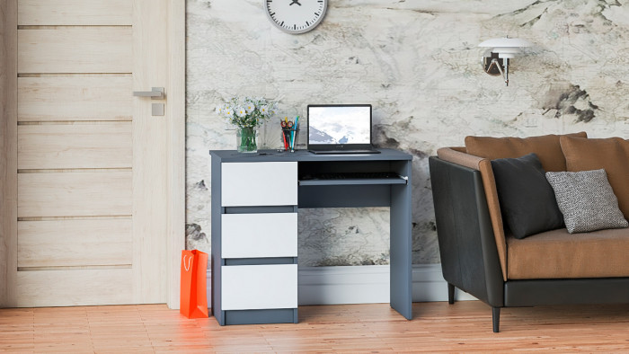 Мори Стол компьютерный МС-6 левый, цвет графит/белый, ШхГхВ 90х50х76,6 см., выдвижные ящики слева, НЕ универсальная сборка