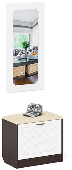 Прихожая П-6 Тумба + Зеркало, венге/фасады МДФ белое дерево фрезеровка ромб