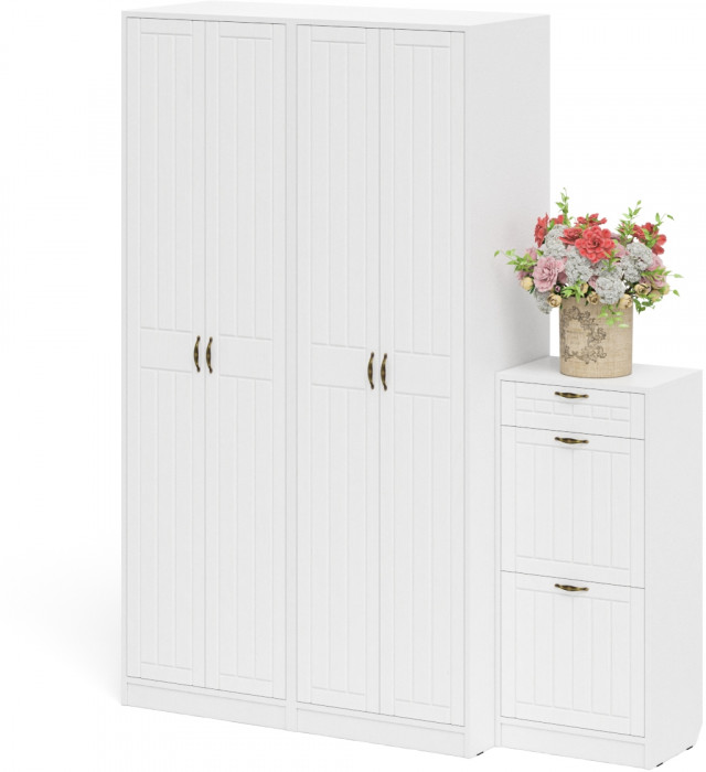 Прихожая П-6 Компоновка № 13, цвет белая шагрень/фасады МДФ белое дерево фрезеровка прованс, ШхГхВ 170х50х210 см., универсальная сборка