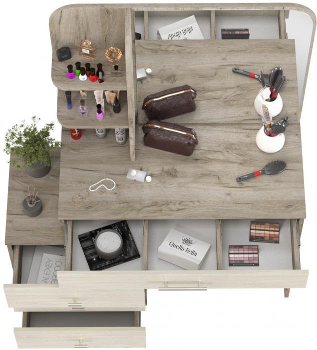 Трюмо 4-25100дкс/скан.д.б. Оливия, дуб крафт серый/скандинавское дерево белое