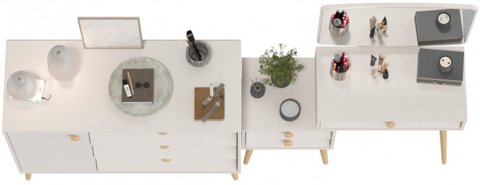 Афина Спальня Трюмо + Комод с дверкой и тремя ящиками, кашемир серый