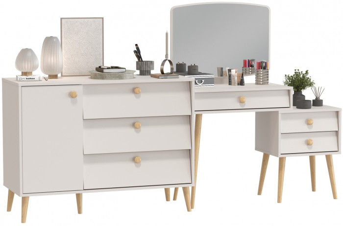 Афина Спальня Трюмо + Комод с дверкой и тремя ящиками, кашемир серый