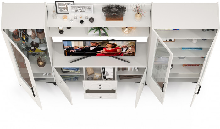 Валенсия Гостиная № 099, ЛДСП белый шагрень/МДФ белый шагрень