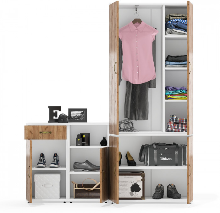 Лидер-8 Шкаф МД 20Б + Тумба МД 3.15 + Тумба МД 3.19, белый шагрень/крафт золото