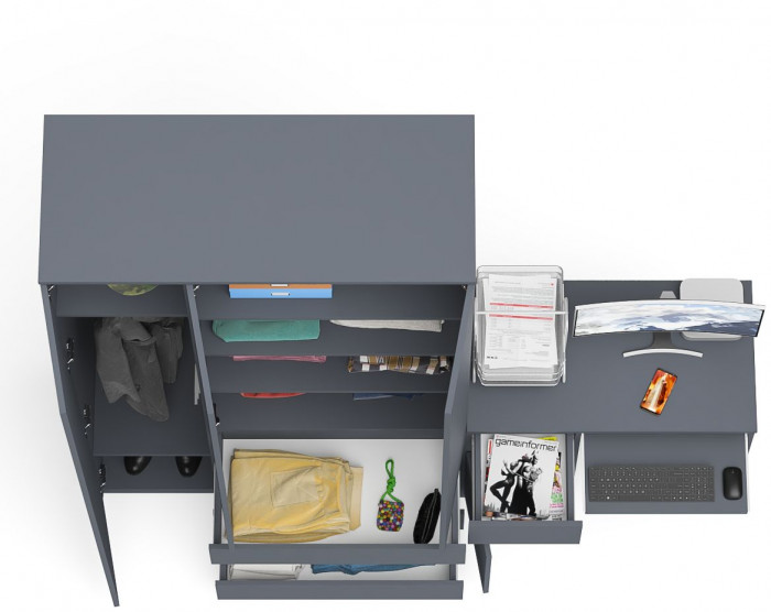 Мори компьютерный стол МС-1 левый + Шкаф МШ1200.1, графит