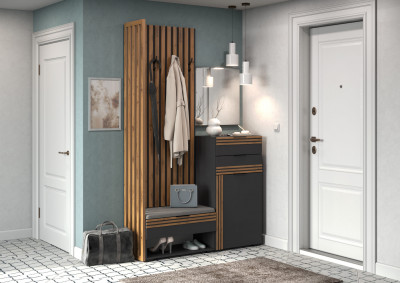 Модульная Прихожая Нао, набор №8, Графит/Графит, Дуб вотан, Simple 27